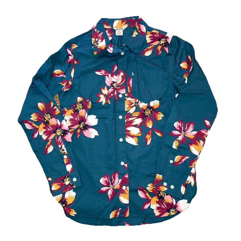 Duluth Trading Co Women's S Teal Button Up Cowgirl Workwear Floral Western